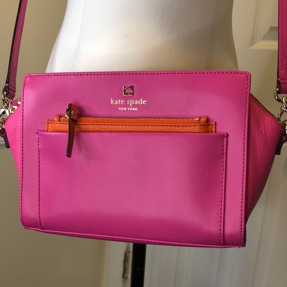 KATE SPADE Hot Pink and Orange Top Zipper Closure Crossbody Bag or Clutch - Picture 1 of 15